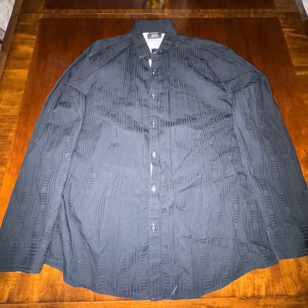 Alfani Black Textured‎ Button Up Dress Shirt Regular Fit